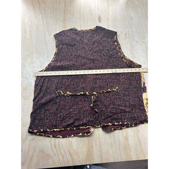 We Be BOP Sz 3x WILD Batik Rayon Camp Patchwork Vest Fall Browns Golds Beaded - Picture 5 of 7